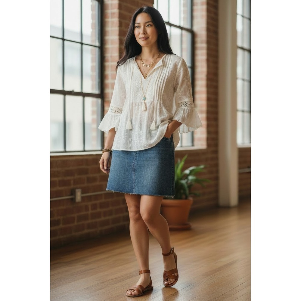 VTG Women's Regular Blue Denim A-Line Cargo‎ Mini Skirt Pocket Sz. 6P